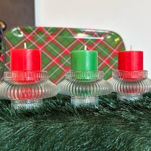 🆕Double Sided Glass Taper/Votive Candleholders, Set Of 3-Candles Included